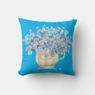 Blue Decorative Pillow with Forget-Me-Not Bouquet Kissen