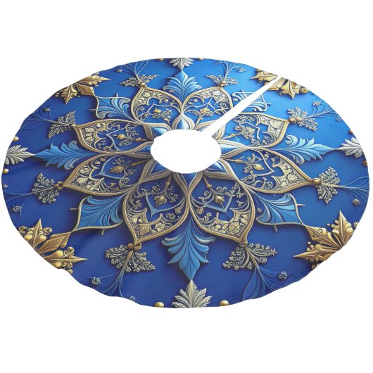 Blue Decorative Tree Skirt Polyester Weihnachtsbaumdecke (Schrägansicht)
