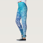 Blue Deep Ocean Hintergrund Weißer Ornament Leggings (Links)