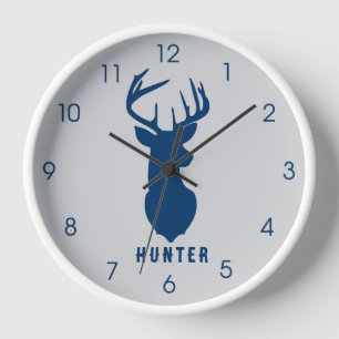 Blue Deer Buck Gray Boys Hunter Wall Uhr