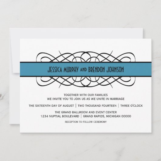 Blue Deko Blüh Wedding Invite Einladung (Vorderseite)