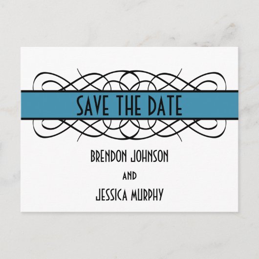 Blue Deko Blühte Save the Date Postkarte (Vorderseite)
