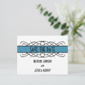 Blue Deko Blühte Save the Date Postkarte (Stehend Vorderseite)