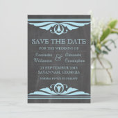 Blue Deko Chalkboard Save the Date einladen (Stehend Vorderseite)