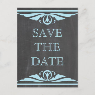 Blue Deko Chalkboard Save the Date Postkarte