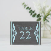 Blue Deko Chalkboard Tischnummer Postkarte (Stehend Vorderseite)