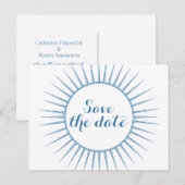Blue Deko Retro Save the Date Postkarte (Vorne/Hinten)