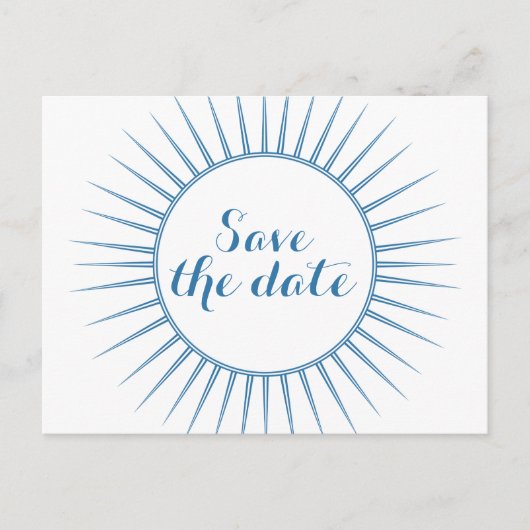 Blue Deko Retro Save the Date Postkarte (Vorderseite)