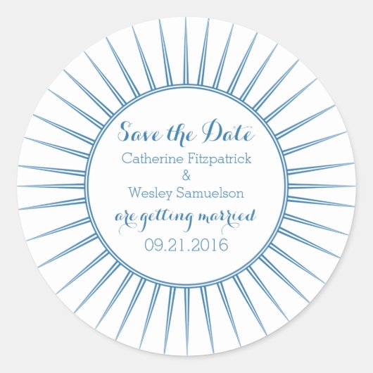 Blue Deko Retro Save the Date Stickers (Vorderseite)