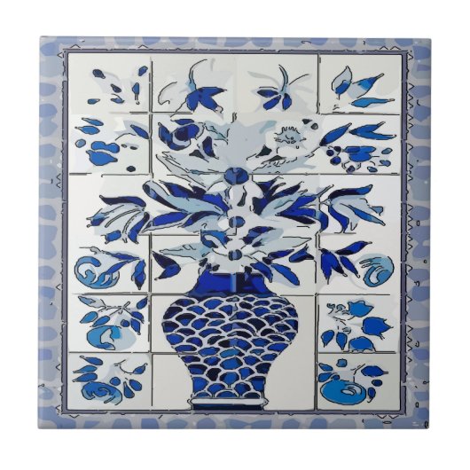 Blue Delft Blumen Vase Tile Mural Fliese (Vorderseite)
