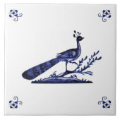 Blue Delft Peacock Fliese (Vorderseite)