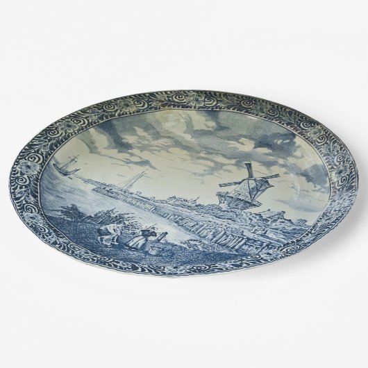 Blue Delft Windmill Dutch Plate Pappteller (Schrägansicht)