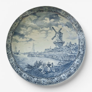 Blue Delft Windmill Dutch Plate Pappteller