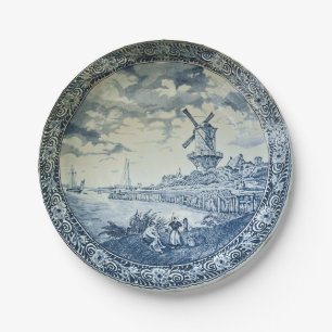 Blue Delft Windmill Dutch Plate Pappteller