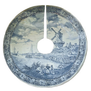 Blue Delft Windmill Dutch Plate Polyester Weihnachtsbaumdecke