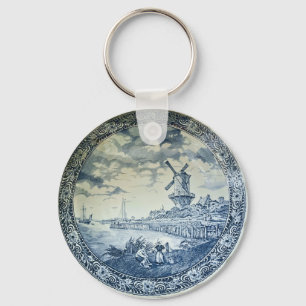 Blue Delft Windmill Dutch Plate Schlüsselanhänger