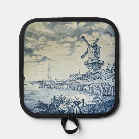 Blue Delft Windmill Dutch Plate Topflappen (Vorderseite)