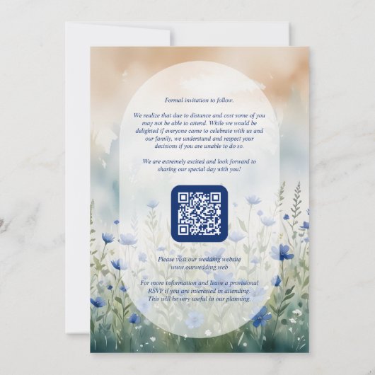 Blue Delicate Romantic Wildflowers Field Wedding Save The Date (Rückseite)
