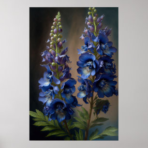 Blue Delphinium Blume Art Print Poster