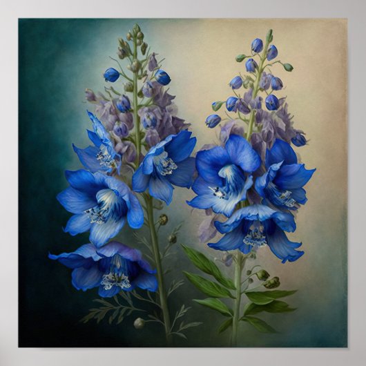 Blue Delphinium Blume Art Print Poster (Vorne)