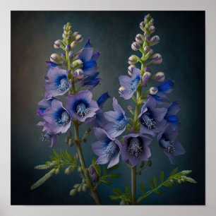 Blue Delphinium Blume Art Print Poster
