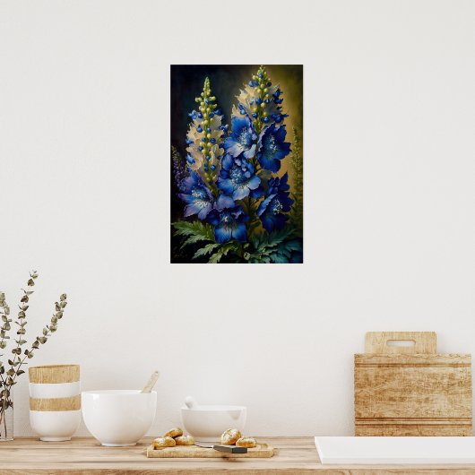 Blue Delphinium Blume Art Print Poster (Küche)