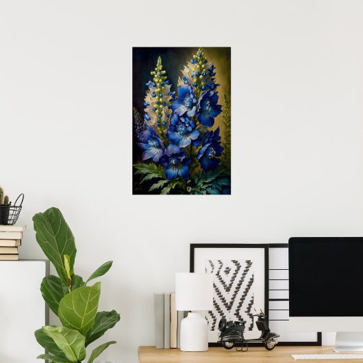 Blue Delphinium Blume Art Print Poster (Heimbüro)