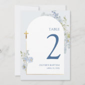 Blue Delphinium Floral Boy Baptism Table Number Einladung (Vorderseite)