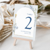 Blue Delphinium Floral Boy Baptism Table Number Einladung