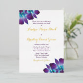 Blue Dendrobium Orchid Gold Hochzeit Einladung (Stehend vorne)