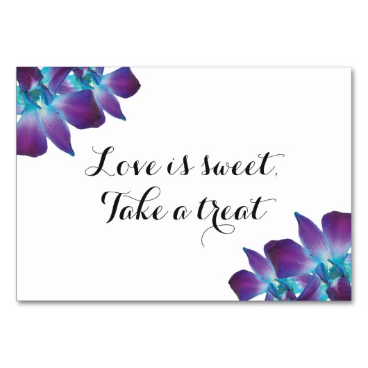 Blue Dendrobium Orchid Liebe ist ein süßes Hochzei Tischnummer (Vorderseite)