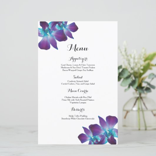 Blue Dendrobium Orchid Wedding Menu (Stehend Vorderseite)