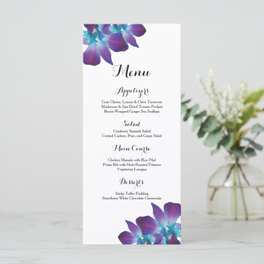 Blue Dendrobium Orchid Wedding Menu Menükarte (Stehend Vorderseite)