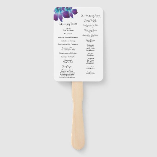 Blue Dendrobium Orchid Wedding Program Fan Fächer (Rückseite)