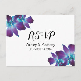 Blue Dendrobium Orchid Wedding RSVP Postcard Einladungspostkarte