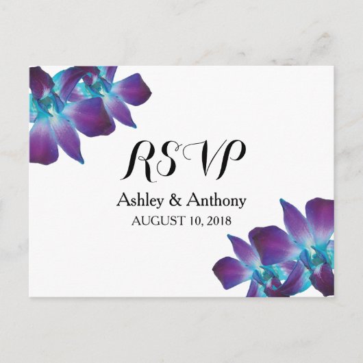 Blue Dendrobium Orchid Wedding RSVP Postcard Einladungspostkarte (Vorderseite)