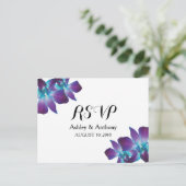 Blue Dendrobium Orchid Wedding RSVP Postcard Einladungspostkarte (Stehend Vorderseite)