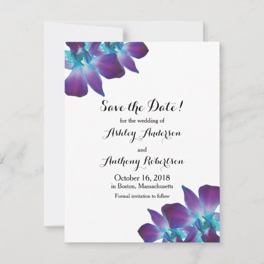 Blue Dendrobium Orchid Wedding Save the Date (Vorderseite)