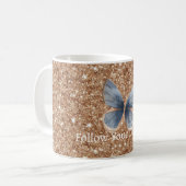 Blue Denim Butterfly Rustic Gold Glitter Kaffeetasse (Vorderseite Links)