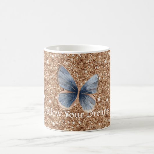 Blue Denim Butterfly Rustic Gold Glitter Kaffeetasse (Mittel)
