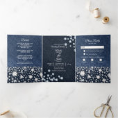 Blue Denim & Diamonds Glam Trifold Wedding Program Dreifach Gefaltete Einladung (Innenseite)