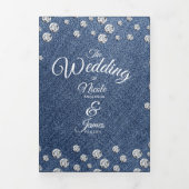 Blue Denim & Diamonds Glam Trifold Wedding Program Dreifach Gefaltete Einladung (Cover)