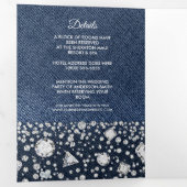 Blue Denim & Diamonds Glam Trifold Wedding Program Dreifach Gefaltete Einladung (Innen Erste Seite)