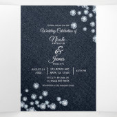 Blue Denim & Diamonds Glam Trifold Wedding Program Dreifach Gefaltete Einladung (Innenseite Mitte)