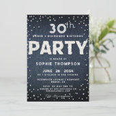 Blue Denim Diamonds Glitzer jedes Alters Geburtsta Einladung (Stehend Vorderseite)