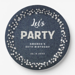 Blue Denim Diamonds Glitzer Kristall Let's Party Pappteller