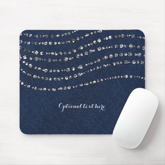 Blue Denim & Diamonds Imitate Sparkle Bling Chic Mousepad (Mit Mouse)