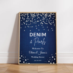 Blue Denim Diamonds Pearls Couple's Dusche Willkom Poster
