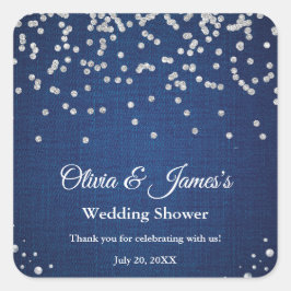 Blue Denim Diamonds Pearls Couple's Polterabend Quadratischer Aufkleber