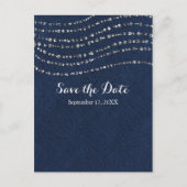 Blue Denim & Diamonds Sparkle Bling Save the Date Ankündigungspostkarte (Vorderseite)
